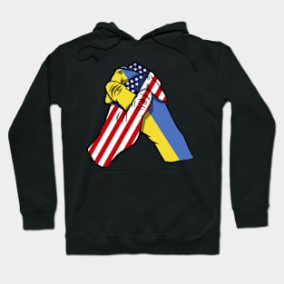 USA and Ukraine flags holding hands Ukraine America Roots Hoodie